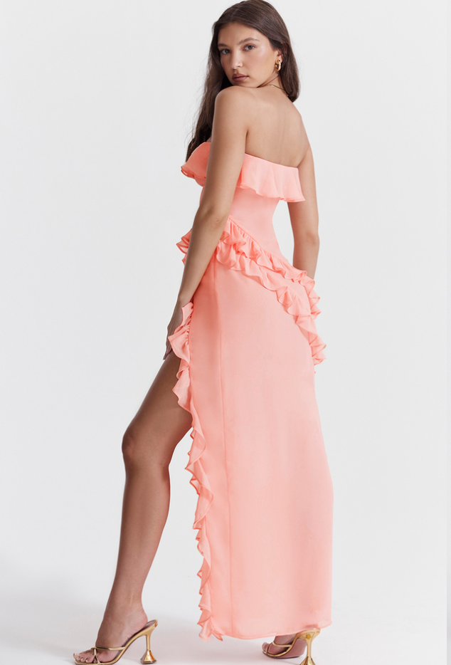 ISABELLA apricot ruffle maxi dress