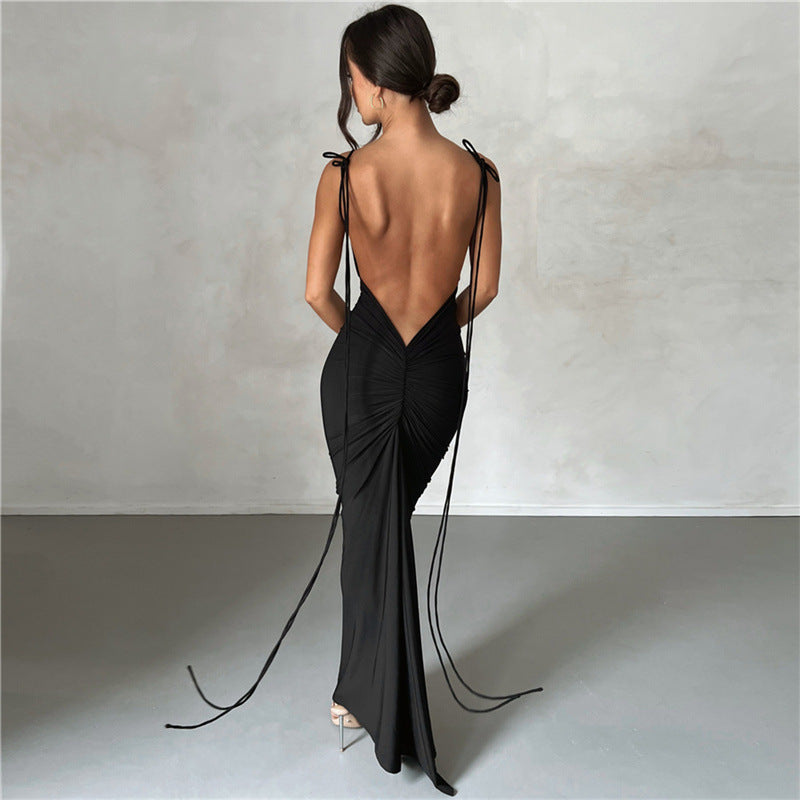 SELVIA backless maxi dress in luxe black